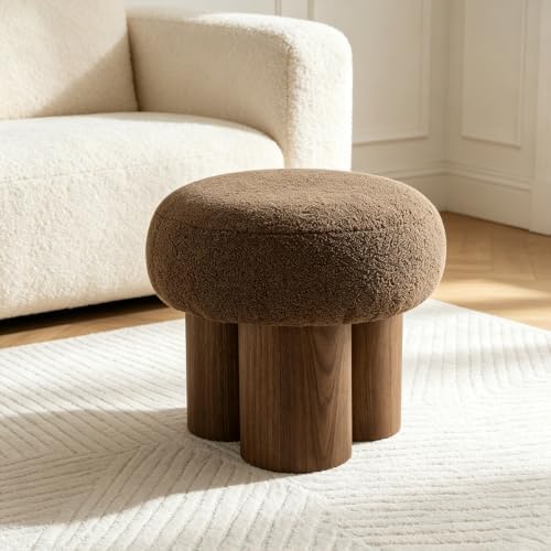Teddy Ottoman Footrest Stool, Round Upholstered Vanity Stool for Bedroom