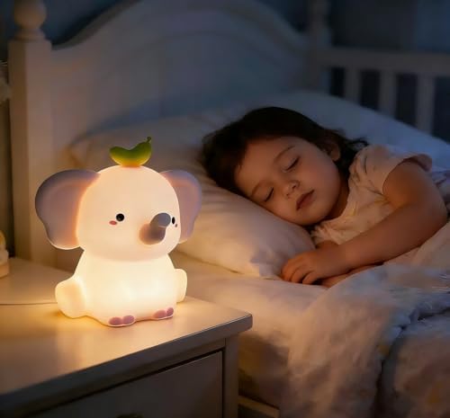 Elephant Night Light for Kids, LED Squishy Animal Night Lamp Rechargeable, Novelty Nursery Lamp Nightlight for Kids, 2 Levels Dimmable Touch Lamp for Bedroom, Home Decor Gifts Stuff for Girls Boys