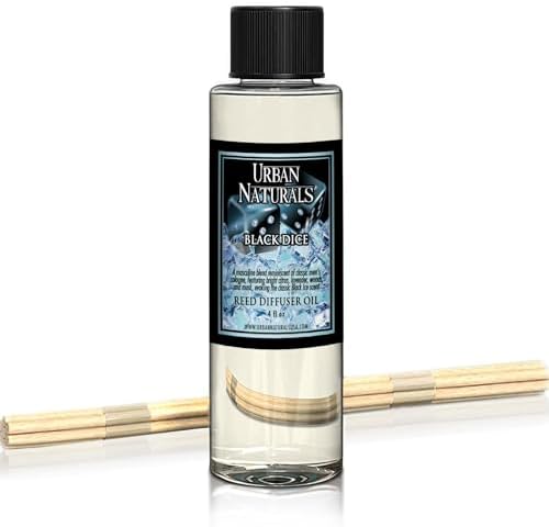 Urban Naturals Black Dice Scented Oil Reed Diffuser Refill | Includes Reed Sticks! 4 oz Masculine Blend of Citrus, Lavender, Woods & Musk | Made in the USA
