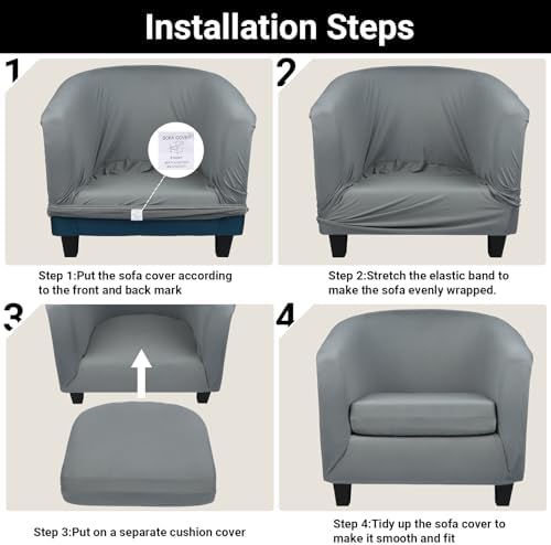 Arm Chair Slipcover, 2 Piece Armchair Cover with Chair Cushion Cover, Soft Stretch Club Tub Barrel Chair Slipcover Furniture Protector Soft with Elastic Bottom for Living Room Bar Hotel