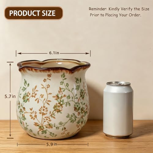 5.7'' Ceramic Utensil Holder for Kitchen Counter, Farmhouse Floral Crock
