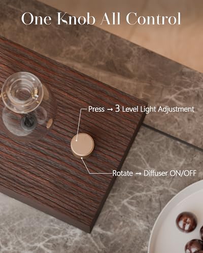 Waterless Oil Diffuser with Wood Base, Tempered Glass Bulb, 3 Color Light