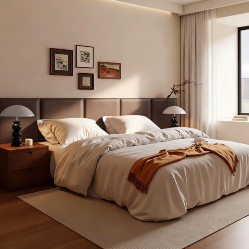 Fromann Upholstered Wall Mounted Headboard for Queen/TXL/King Size Beds, Peel and Stick Headboard 23.6" x 11.8"/PC, Interior Wall Panels for Bedroom Study, Headboards Only (6, Coffee)