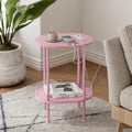 Small Oval Side Table with Charging Station, 2-Tier Pink Round End Table