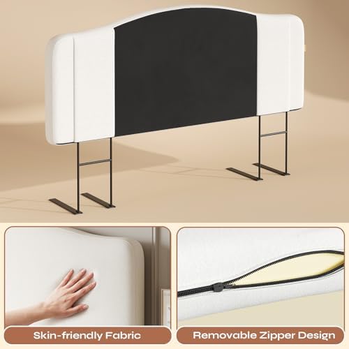 Pinmoco Queen Upholstered Headboard, Height Adjustable Velvet, Beige