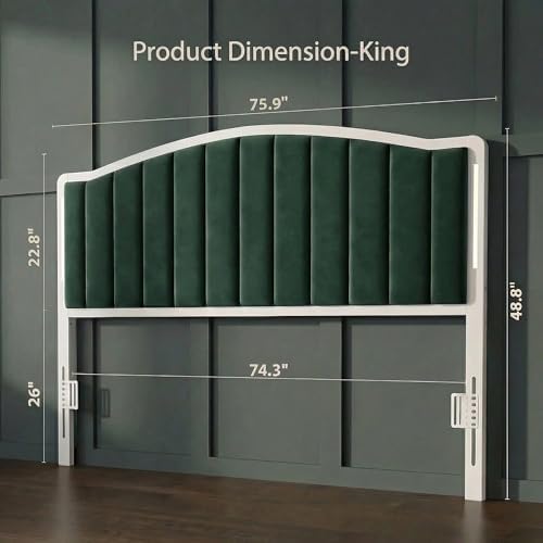 Upholstered Tufting Headboard for King Size Bed with Lights, Green