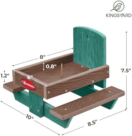 Kingsyard Squirrel Feeder Table for Outside, Recycled Plastic Squirrel & Chipmunk Picnic Table Feeder with Corn Cob Holder, 2 x Solid Structure Benches, Easy to Clean (Green)