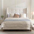 Queen Upholstered Bed Frame with 54" Wingback Tall Headboard Ivory Velvet