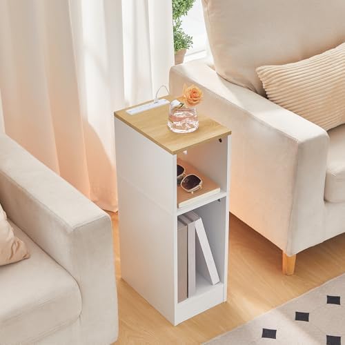 MAHANCRIS Narrow Nightstand, Narrow End Table with Charging Station