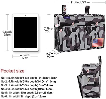 Surblue Bedside Caddy Hanging Bed Organizer Storage Bag Pocket for Bunk and Hospital Beds, College Dorm Rooms Baby Bed Rails, Wheelchair Side Bag, Camp Chiars, 4 Pockets and 2 Hooks (Small City)