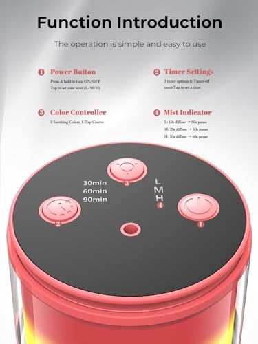 Waterless Essential Oil Diffuser: 𝟗-𝐂𝐨𝐥𝐨𝐫 𝐋𝐄𝐃 Bright Red