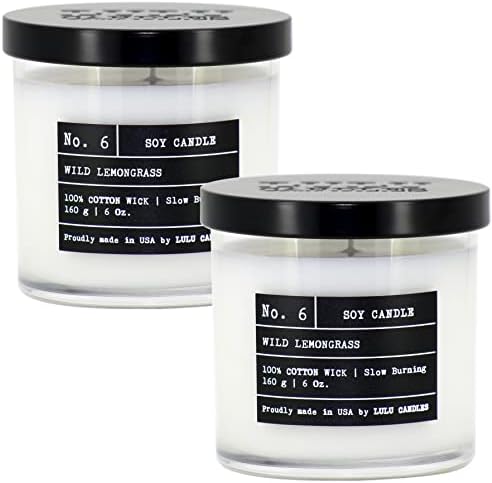 Lulu Candles | Wild Lemongrass | Luxury Scented Soy Jar Candle | Hand Poured in The USA | Highly Scented & Long Lasting (6 Oz. 2 Pack)