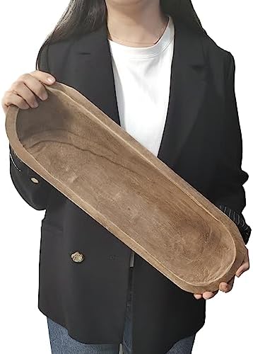 Wooden Dough Bowl Decor, Vintage Wooden Bowl Hand Carved Home Decor for Dining Table Center, Living Room, Kitchen Decor. (20inch brown)