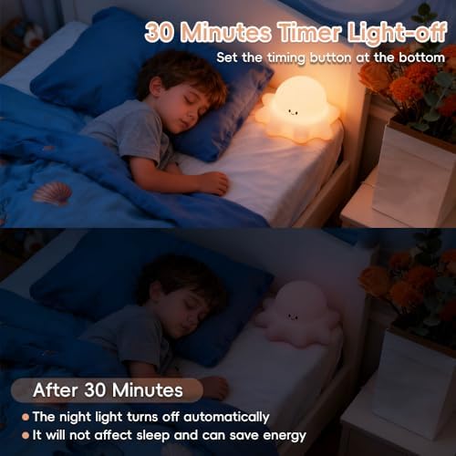 Octopus Night Light for Kids, Silicone Ocean Lamp, Under The Sea Room Decor