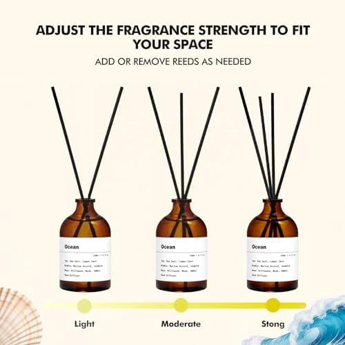 Reed Diffuser Set, Ocean Scent, 3.4 fl oz, Oil Diffusers with Sticks