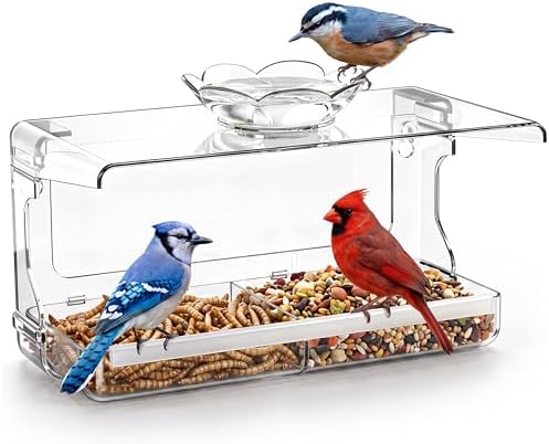 WENMIXER Window Bird Feeder with Non-Marking Self-Adhesive Hooks