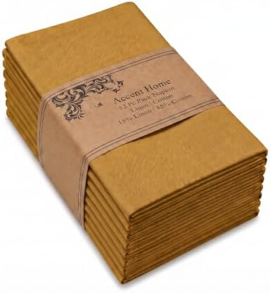 ACCENTHOME Mustard Cotton Linen Napkin Set of 12 18x18 inch Dinner Napkins