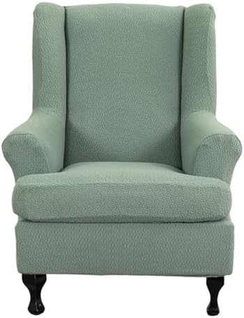 NILUOH Stretch Wingback Chair Slipcover 2-Piece Wing Chair Slipcovers Sofa Cover Furniture Protector Soft with Elastic Bottom, Spandex Jacquard Fabric,Bean Green