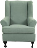 NILUOH Stretch Wingback Chair Slipcover 2-Piece Wing Chair Slipcovers Sofa Cover Furniture Protector Soft with Elastic Bottom, Spandex Jacquard Fabric,Bean Green