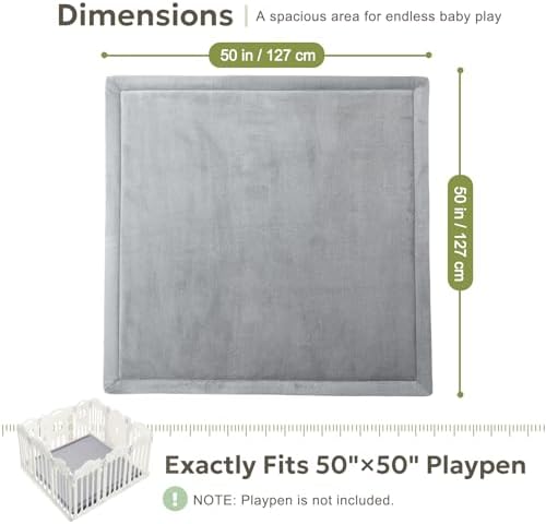 Mallify Ultra Soft 1.3" Thick Baby Play Mat for Floor, Large Velvet 50"x50" Playpen Mat for Babies, Toddlers, Infants, Kids, Baby-Safe & Non-Slip for Tummy Time and Crawling, Gray