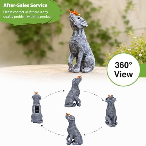 Goodeco Dog Statue with Solar Butterfly Garden Decor