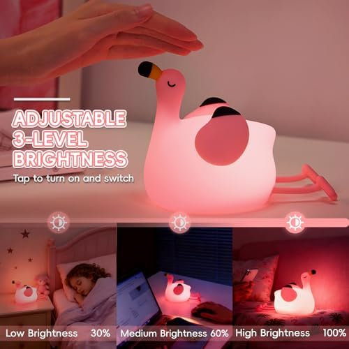 Flamingo Night Light for Kids, Rechargeable Lamp for Girls Room Decor