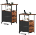 Somdot End Table Set of 2 with Charging Station, 2 Drawers, Slim Side Table