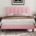 VECELO Full Size Bed Frame with Upholstered Headboard, Velvet & Pink