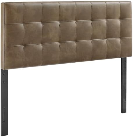 Modway Lily Faux Leather King Size Headboard with Biscuit Tufting in Mushroom - Vegan Leather Upholstery with Padded Design and 5 Height-Adjustable Mounts