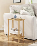 TUTOTAK Narrow Side Table, 2-Tier Small End Table with Charging Station