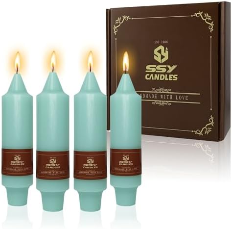 NJAO HOO Mint Green Short Taper Candle 5 Inch Candlesticks Unscented Dripless Tapered Candle Set for Home Decor Wedding Party Dinner Candles, 4 Pack