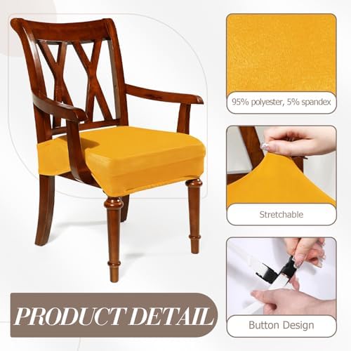 Havawish Extra Wide Dining Chair Seat Covers, Yellow, Velvet, 1 Pcs