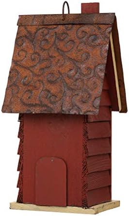 Glitzhome Bird Houses for Outside, Distressed Red Cottage Blue Bird House, 12" H Solid Wood Birdhouse Hanging Bird House for Outdoors