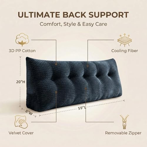 Headboard Pillow Queen Size, Reading Pillow for Bed, Wave Pattern Wedge Pillow, Tufted Backrest Support, Headboard Substitute, Darkgray