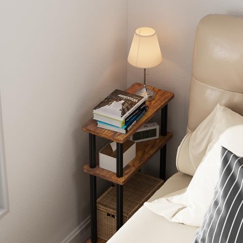Apicizon Small Narrow Side Table, 3-Tier Skinny End Table, Brown and Black