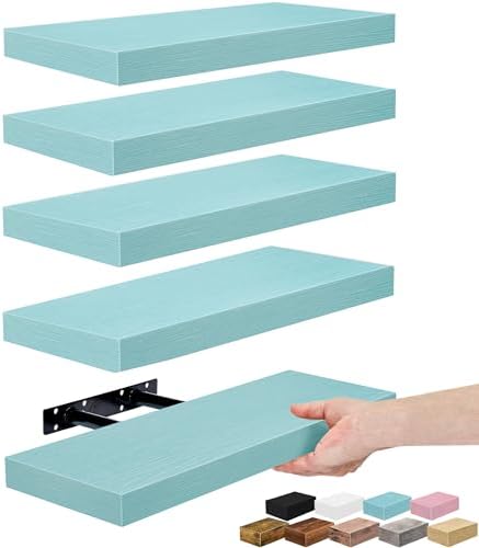 Sorbus 16 Inch Floating Shelves for Wall (5 Pack, Breezy Blue)