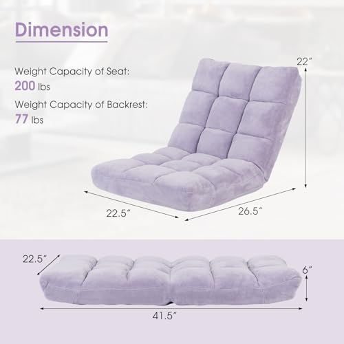S AFSTAR Cushioned Floor Chair, 14-Position Adjustable Padded Lazy Recliner with Comfortable Back Support and Skin-Friendly Cover, Great for Reading, Playing Game, Meditating (Light Purple)