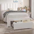 VECELO Twin Size Upholstered Bed Frame with Drawer and Headboard, Velvet Platform Storage Bedframe, Wooden Slats Support, No Box Spring Needed, White