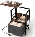 Faesun Night Stand with Charging Station & Swivel Top, Walnut Gray