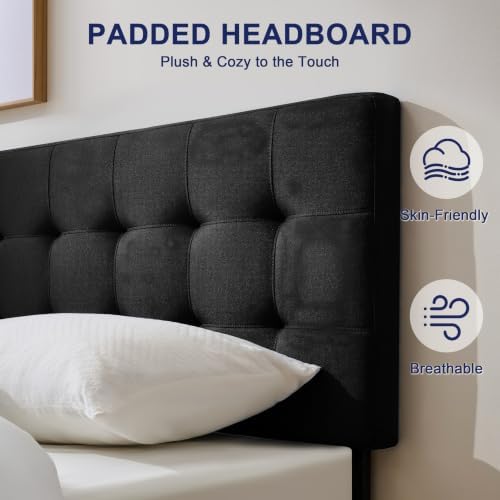 Linen Stitched Tufted King Headboard, Adjustable Height 37.2-42.3 in, Black