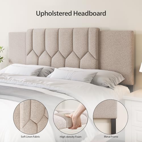 Upholstered Headboard Full/Queen/King Size，Adjustable Height & Width, Beige