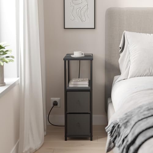 TUTOTAK Narrow LED End Table with Charging Station, Skinny Side Table