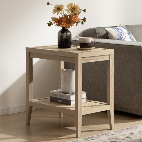 SICOTAS Rattan End Table Night Stand with Storage, Long Bedside Table