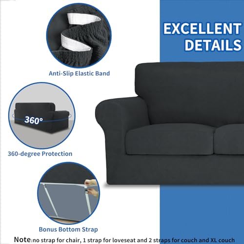 MAXIJIN 2 Piece Chair Covers Chair Slipcover with Arms, Sofa Chair Cover for Living Room Armchair Cover, Stretch Pet Dog Slip Cover for A Chair with 1 Cushion (31"-46", Gray)