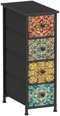 GiftGo Skinny Slim Dresser with Fabric Drawers Thin Boho Mandala Flower Chest of Drawers Narrow Storage Tower for Small Spaces Gaps Bedroom Beautiful Nightstand Living Room Table