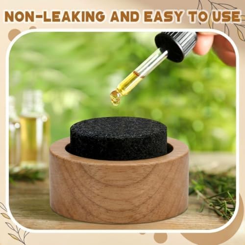 Chunful 4 Pcs Lava Rock Passive Diffuser for Essential Oils, Walnut Wood