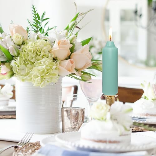 NJAO HOO Mint Green Short Taper Candle 5 Inch Candlesticks Unscented Dripless Tapered Candle Set for Home Decor Wedding Party Dinner Candles, 4 Pack