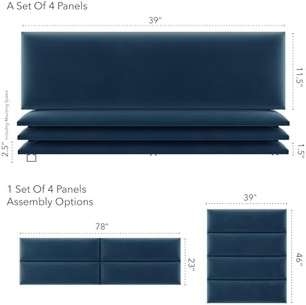 Vänt Wall Mounted Headboard Panels, King/Twin, Velvet Peacock Blue