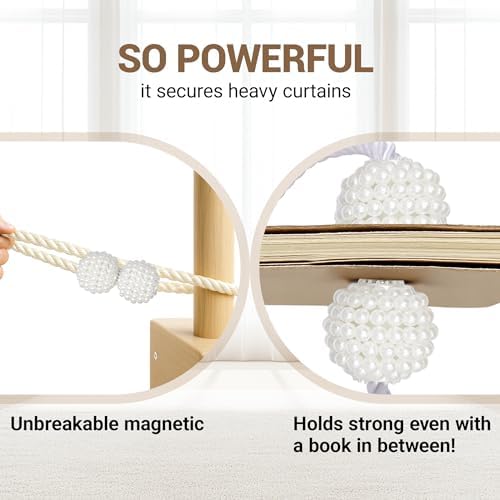Hion Magnetic Curtain Tiebacks Beige 2pcs, Curtain Holdbacks Hooks Holders