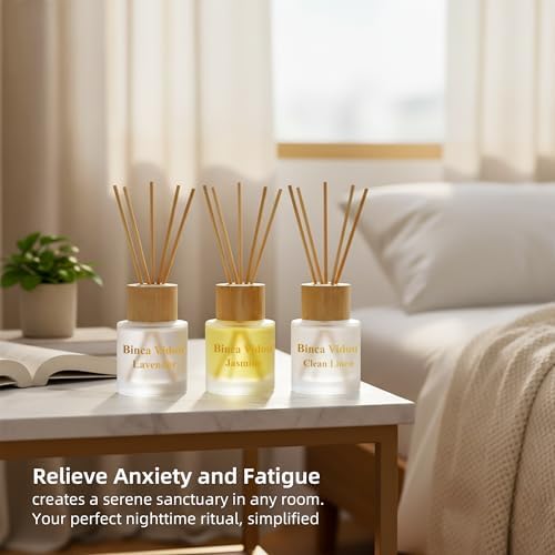 Reed Diffuser Set, Binca Vidou Lavender Linen Jasmine Natural Scent 1.69oz